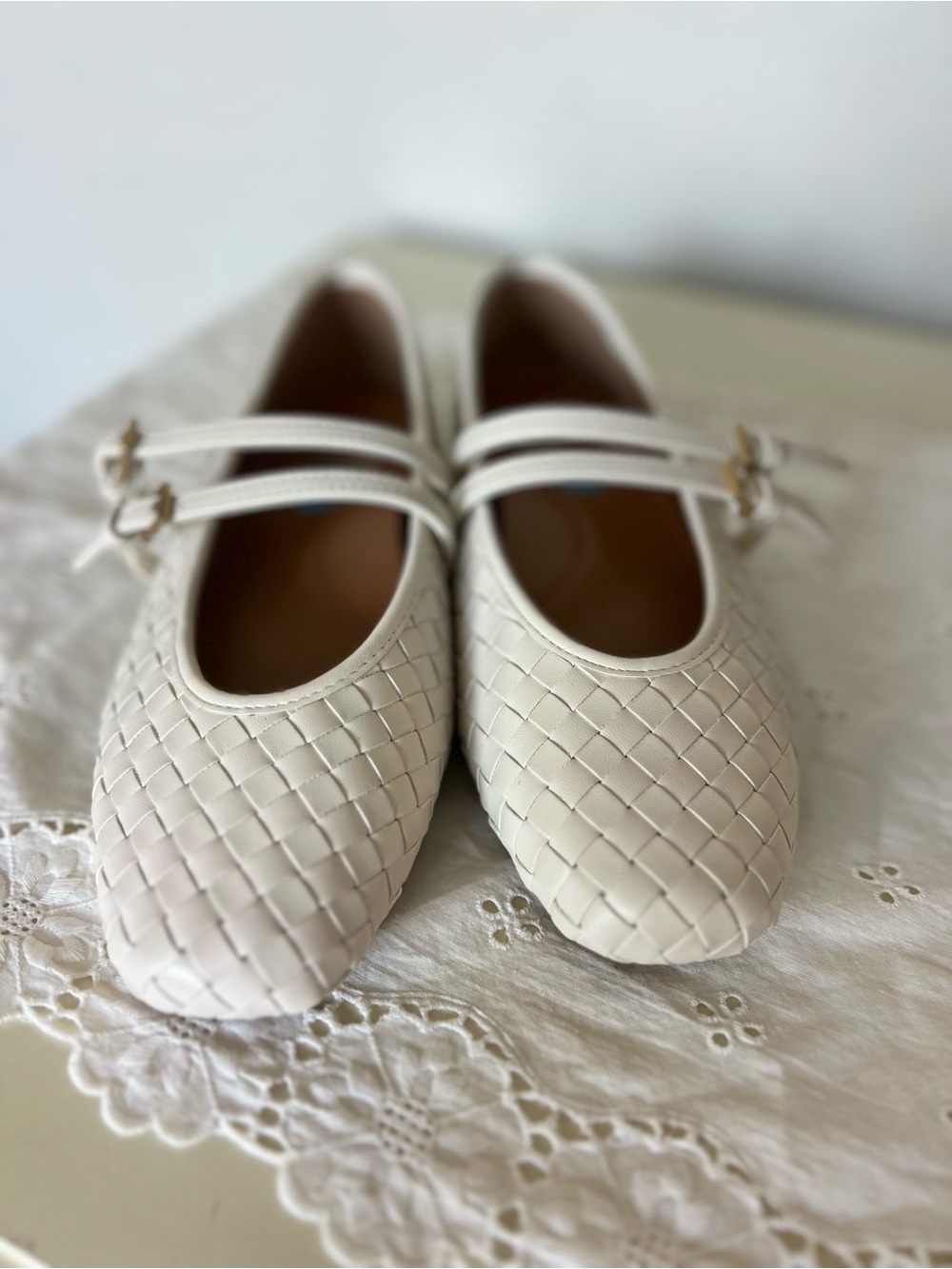 Dolce Vita White Woven Mary Jane Ballet Flats Womens 7.5 Square Toe Buckle Strap